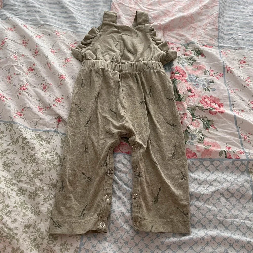 Kate Quinn Little Liam Organic Cotton Guitar Print Overall Romper 12-18M